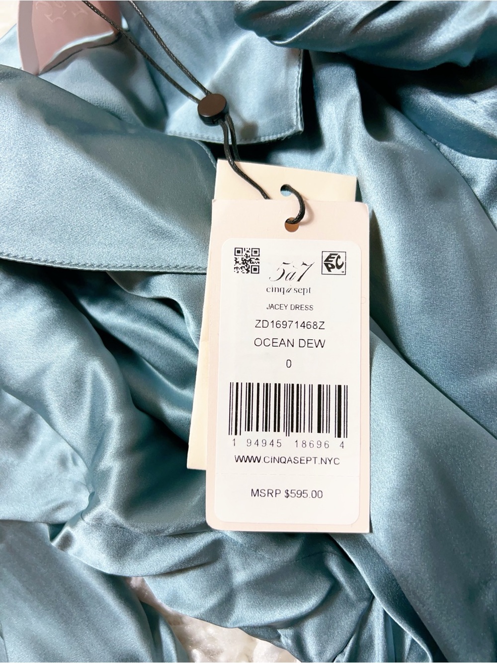 NWT $595 Cinq À Sept Jacey Silk Charmeuse Midi Wrap Shirtdress In Ocean Dew - Picture 6 of 7